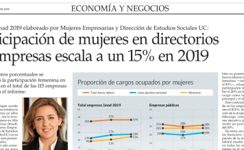 Participación de mujeres en directorios de empresas escala a un 15% en 2019